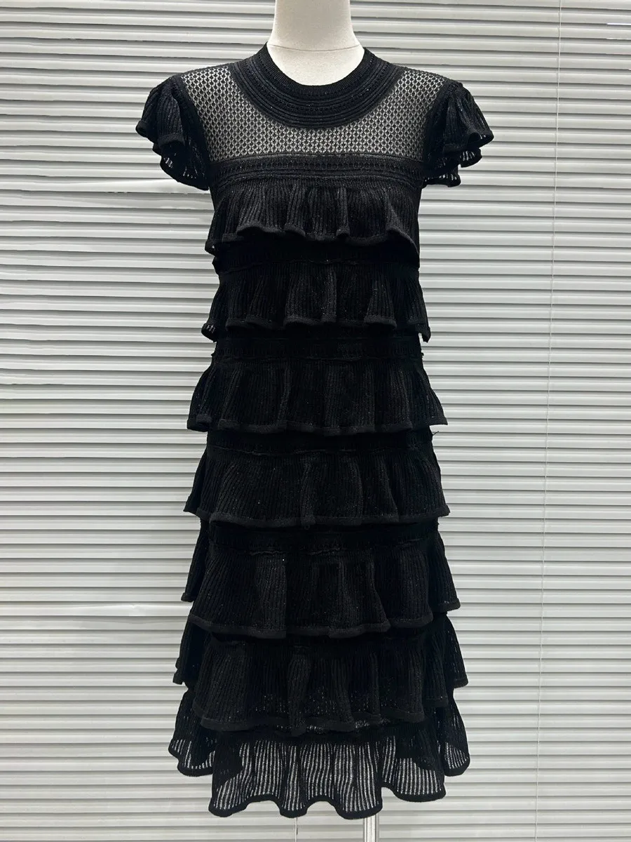 Short Knitted Dress Stackable Heavy Embroidery Black Elegant Style Cake Skirt round Neck Short Sleeve for Ladies
Short Knitted Dress Stackable Heavy Embroidery Black Elegant Style Cake Skirt round Neck Short Sleeve for Ladies