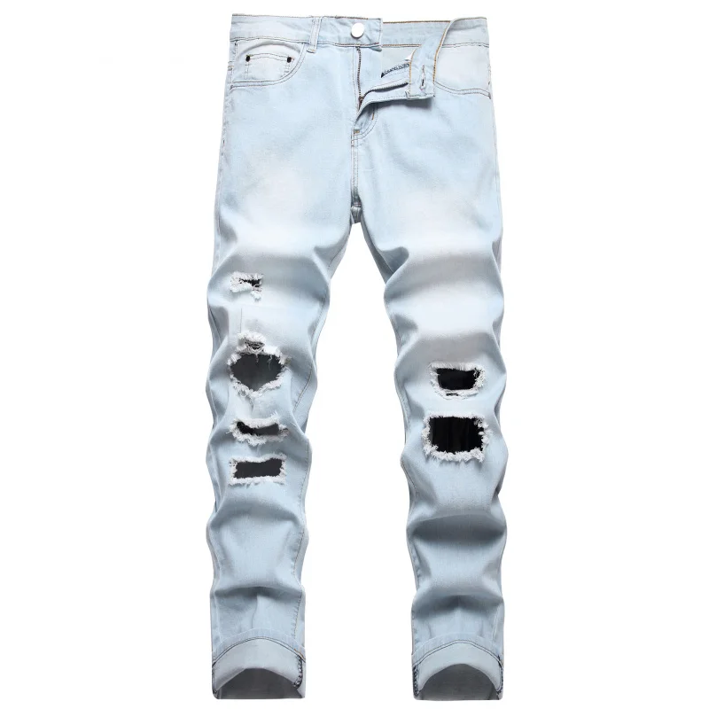Men's Fashion Export Light White Blue Large Ripped Slim Fit Jeans Amazon Stretchy European and American Trendy Denim Long Pants
Men's Fashion Export Light White Blue Large Ripped Slim Fit Jeans Amazon Stretchy European and American Trendy Denim Long Pants