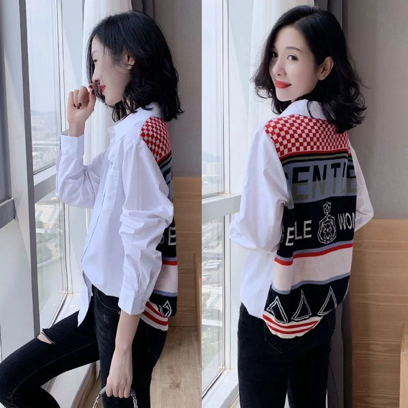 Spring New Patchwork Printing Blouse Polo Neck Long Sleeve Loose All-match White Shirt Tops Korean Fashion Women Clothing
Spring New Patchwork Printing Blouse Polo Neck Long Sleeve Loose All-match White Shirt Tops Korean Fashion Women Clothing
