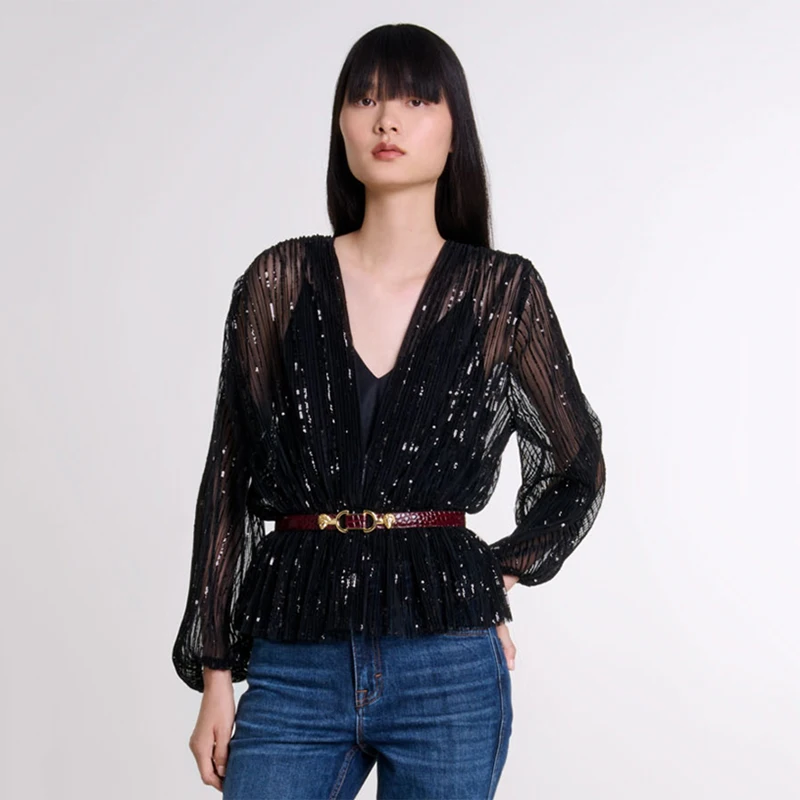 Ele Bla Sequin See-tough Top And Bot Set for Women M Home Autumn New Sle Faionable French Sle Slim Fit irt
Ele Bla Sequin See-tough Top And Bot Set for Women M Home Autumn New Sle Faionable French Sle Slim Fit irt