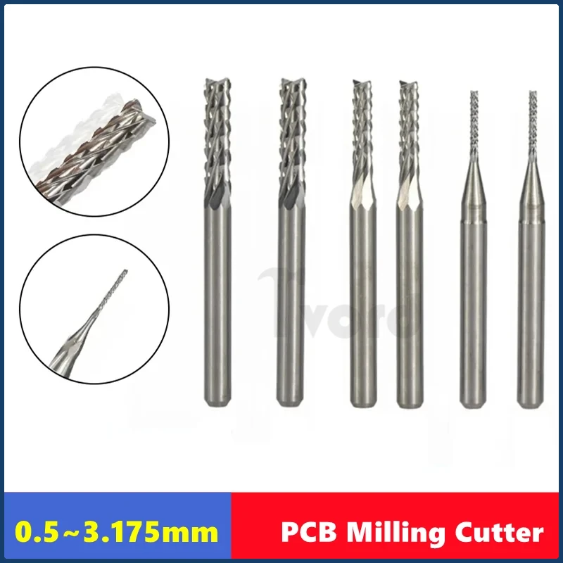 10pcs PCB corn end milling cutter 0.5-3.175mm, 3.175mm (1/8) Shank hard alloy PCB milling cutter CNC cutting milling cutter
10pcs PCB corn end milling cutter 0.5-3.175mm, 3.175mm (1/8) Shank hard alloy PCB milling cutter CNC cutting milling cutter