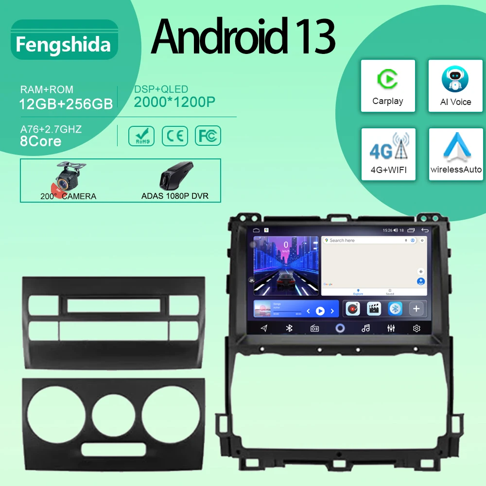 For Toyota Land Cruiser Prado 120 3 III 2002-2009 Car Multimedia Player GPS Navigation Android Auto Radio Video Carplay No DVD
For Toyota Land Cruiser Prado 120 3 III 2002-2009 Car Multimedia Player GPS Navigation Android Auto Radio Video Carplay No DVD
