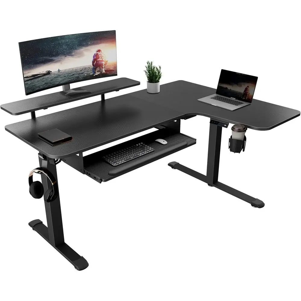 61x43 L-Shaped Adjustable Height Desk with Keyboard Tray, Memory Presets, Monitor Stand, LED/USB/Dual Motor, Right Side
61x43 L-Shaped Adjustable Height Desk with Keyboard Tray, Memory Presets, Monitor Stand, LED/USB/Dual Motor, Right Side