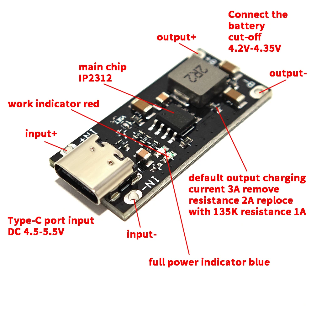 IP2312 Type-C Polymer Ternary Lithium Battery Fast Charging Board 3A 5V to 4.2V 4.35V USB C TYPE C
IP2312 Type-C Polymer Ternary Lithium Battery Fast Charging Board 3A 5V to 4.2V 4.35V USB C TYPE C