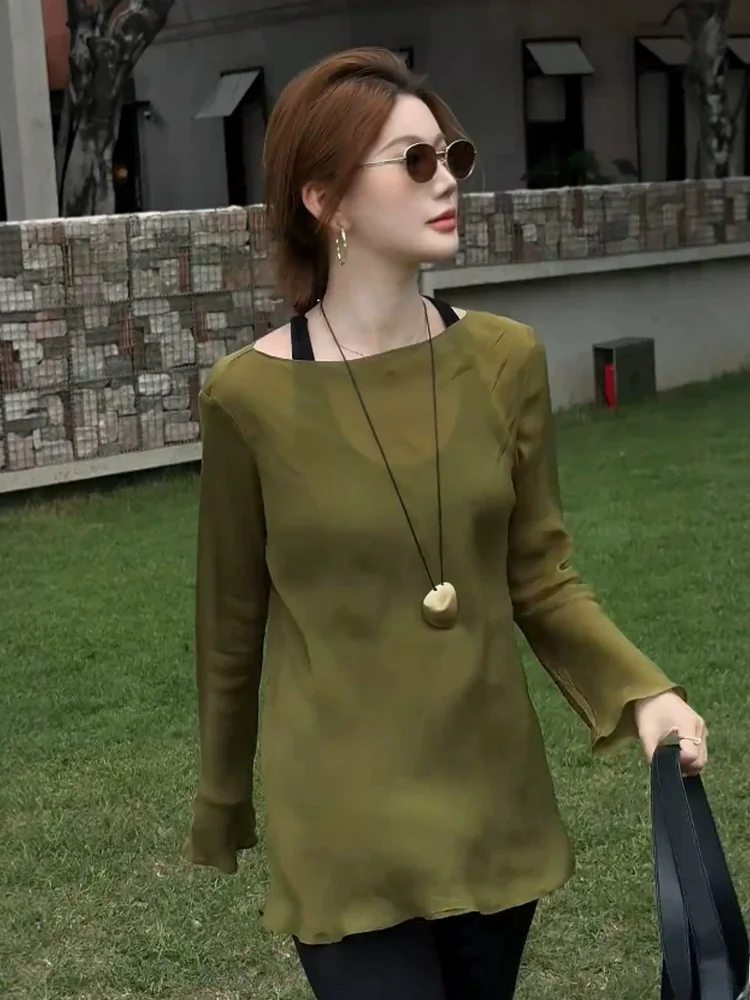 Retro Lazy Style Women's Summer Thin round Neck Loose Sun Protection Cover up Shirt Translucent Casual Long Sleeve Blouse
Retro Lazy Style Women's Summer Thin round Neck Loose Sun Protection Cover up Shirt Translucent Casual Long Sleeve Blouse