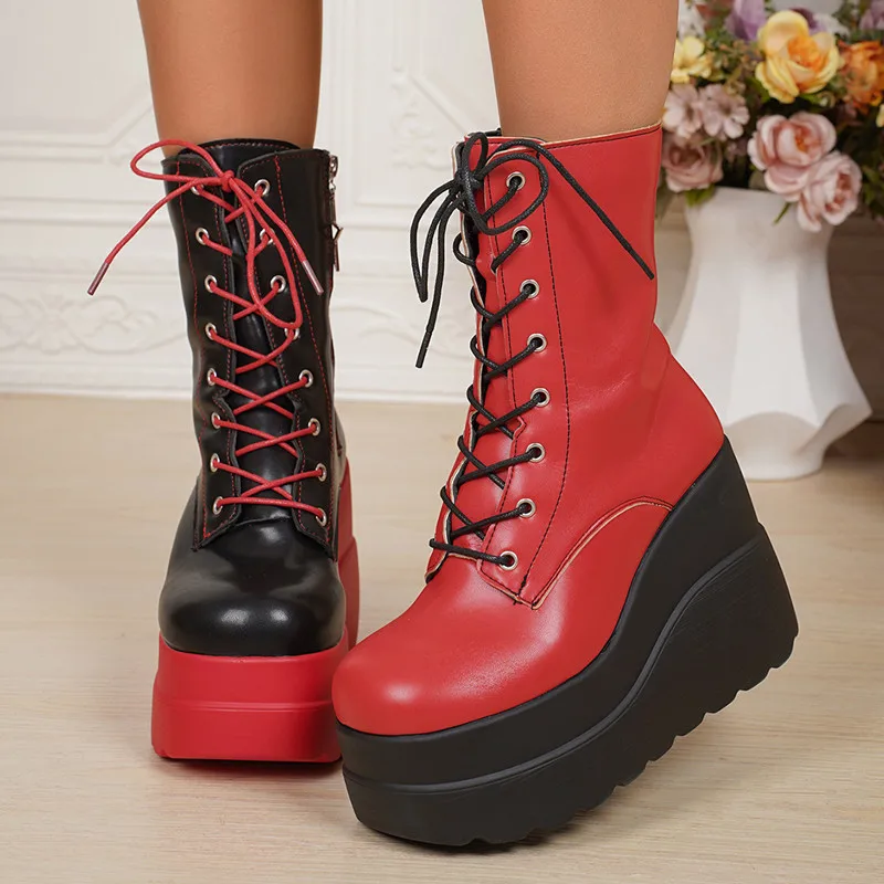 New 11CM Design Women Punk Gothic Motorcycle Boots Platform Chunky High Heel Ankle Boot Ladies Cool Wedge Black Red Female Shoes
New 11CM Design Women Punk Gothic Motorcycle Boots Platform Chunky High Heel Ankle Boot Ladies Cool Wedge Black Red Female Shoes