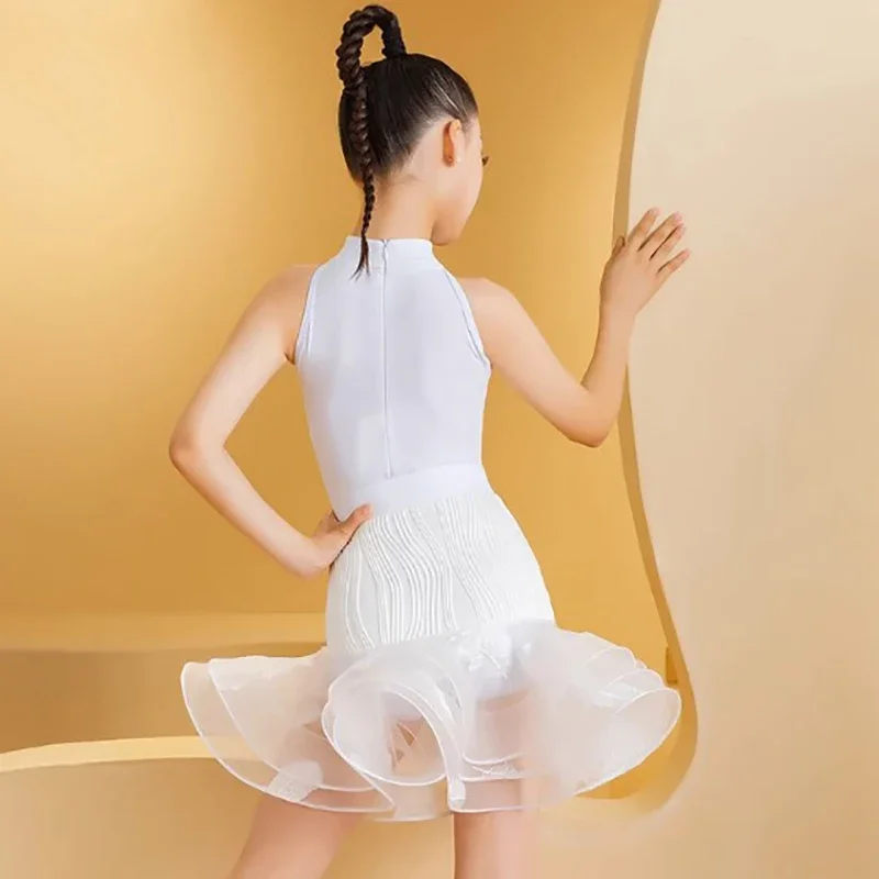 Summer White High Collar Sleeveless Jumpsuit Bodysuit and Mesh Large Skirt suits Chacha Latin Dance Practice Performance Dress
Summer White High Collar Sleeveless Jumpsuit Bodysuit and Mesh Large Skirt suits Chacha Latin Dance Practice Performance Dress