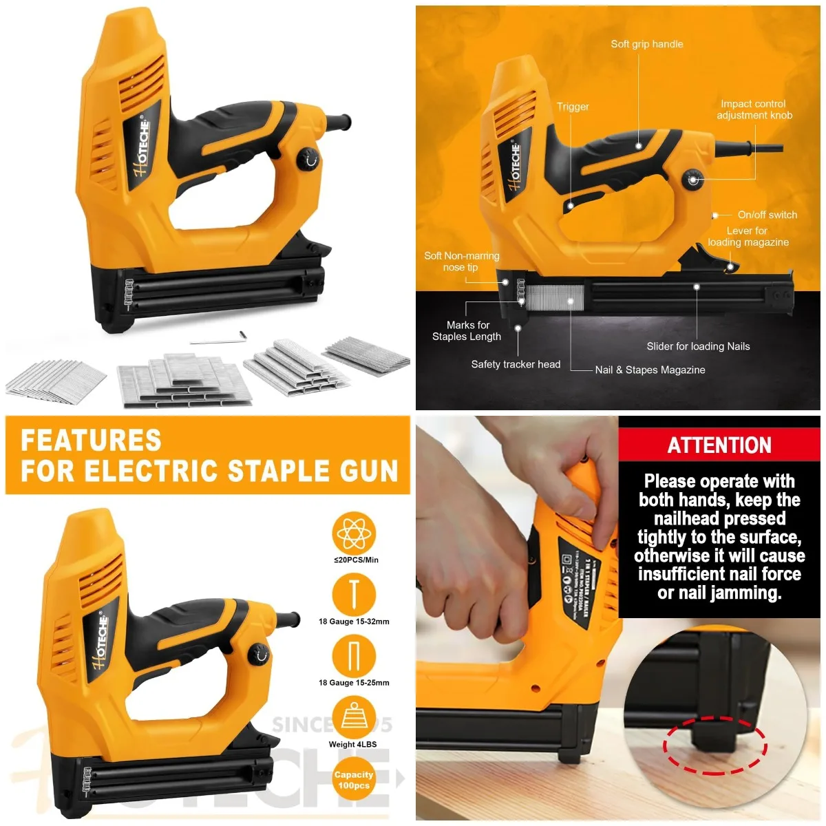 18GA 2-in-1 Electric Brad Nailer/Stapler, Adjustable 19/32'-1-1/4' with 2000Pcs Nails & Staples for Woodworking
18GA 2-in-1 Electric Brad Nailer/Stapler, Adjustable 19/32'-1-1/4' with 2000Pcs Nails & Staples for Woodworking