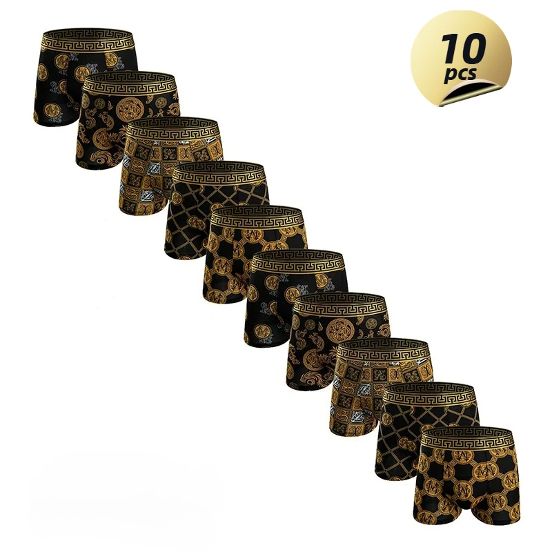 10 Piece Set of Men's Black Gold Printed Boxer Shorts, Summer Breathable and Comfortable Underwear, Men's Casual Underwear
10 Piece Set of Men's Black Gold Printed Boxer Shorts, Summer Breathable and Comfortable Underwear, Men's Casual Underwear