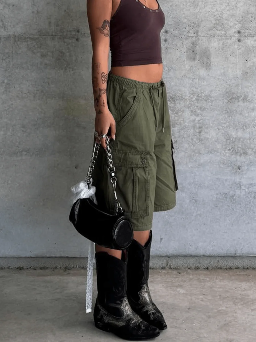 Women Cargo Shorts Elastic Waist Knee Length With Pockets Casual Outdoor Summer
Women Cargo Shorts Elastic Waist Knee Length With Pockets Casual Outdoor Summer