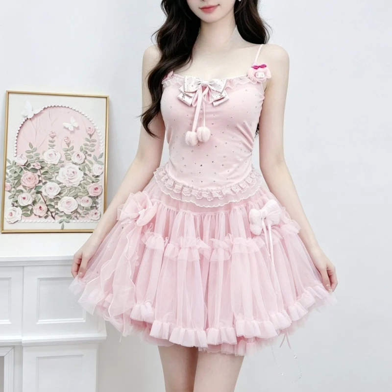 2026 New Coquette Sweet Lolita Ballet Camisole Women Spaghetti Strap Rhinestone Bow Lace Tulle Ruffle Slim Fit Mini Skirt Party
2026 New Coquette Sweet Lolita Ballet Camisole Women Spaghetti Strap Rhinestone Bow Lace Tulle Ruffle Slim Fit Mini Skirt Party
