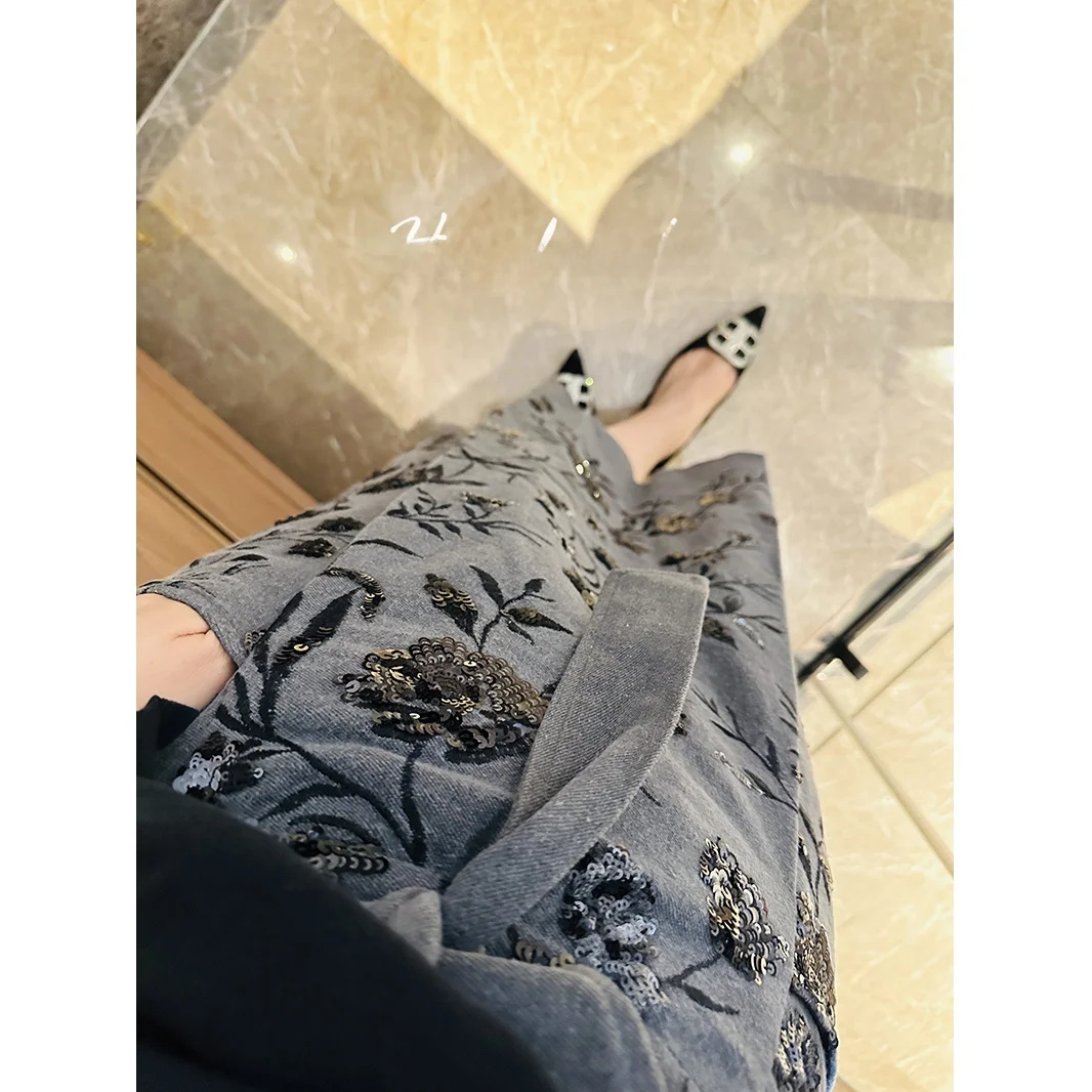 Ele Silver Bead Embroidery High Waist A-Line Skirt Deep ey Autumn Winter Faion Ladies' Premium Quali f Skirt
Ele Silver Bead Embroidery High Waist A-Line Skirt Deep ey Autumn Winter Faion Ladies' Premium Quali f Skirt