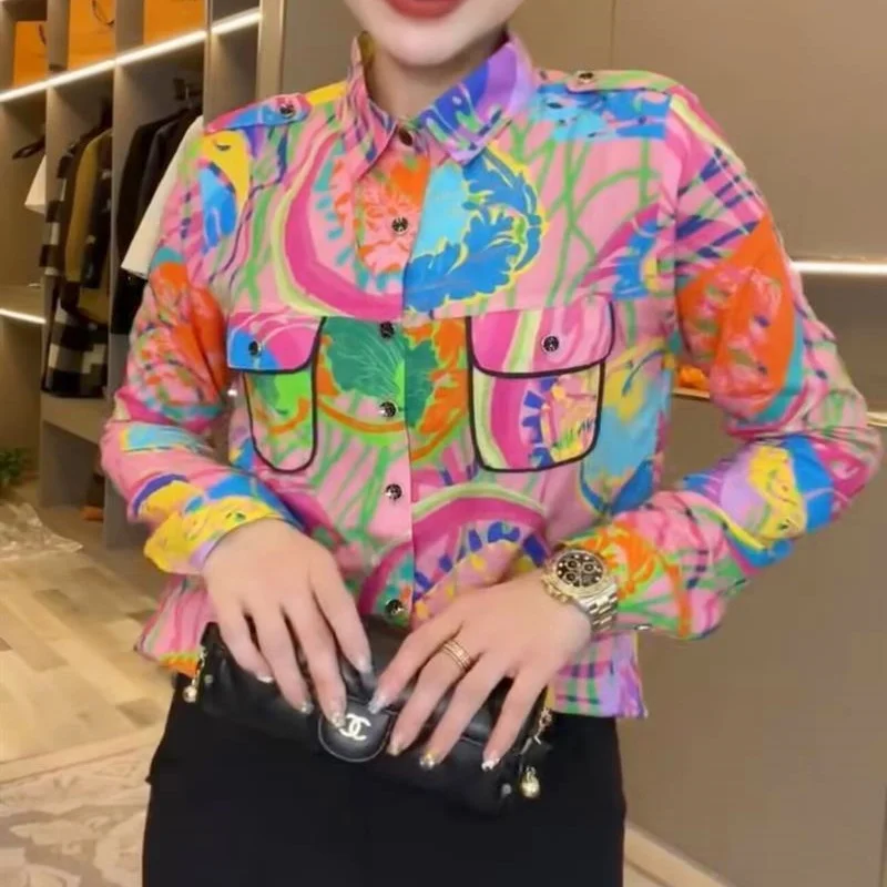 Aesthetic Art Multicolour Pattern Polo Collar Long Sleeve Shirts Retro Pockets Loose Fit Elegant Office Lady Niche Tops Casual
Aesthetic Art Multicolour Pattern Polo Collar Long Sleeve Shirts Retro Pockets Loose Fit Elegant Office Lady Niche Tops Casual
