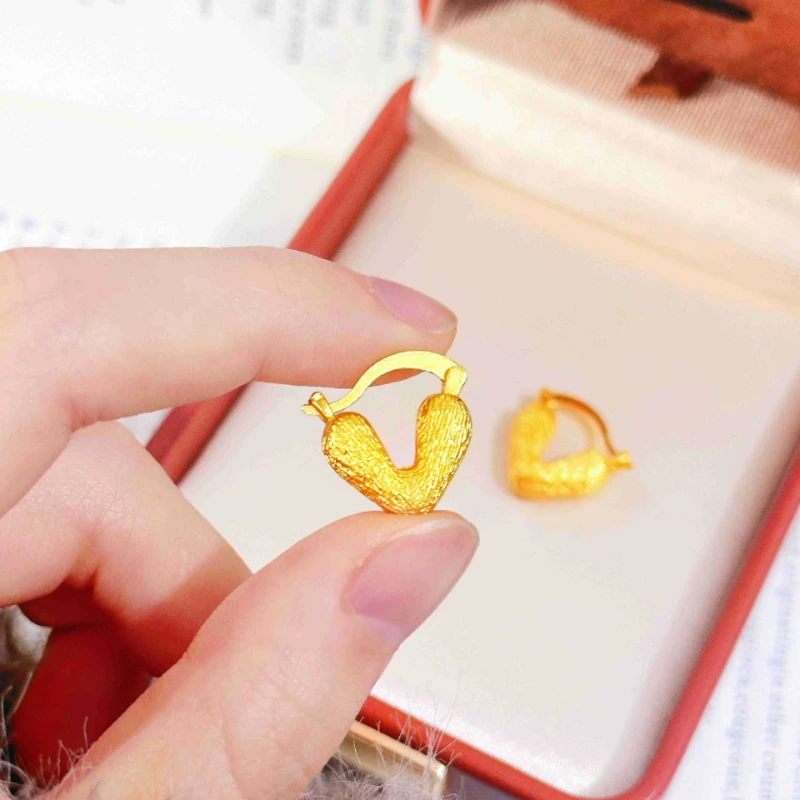 24K Gold Au999 Women Earrings, Textured Heart Shape Hoop Ear Buckle Daily Fashion Jewelry Gift
24K Gold Au999 Women Earrings, Textured Heart Shape Hoop Ear Buckle Daily Fashion Jewelry Gift