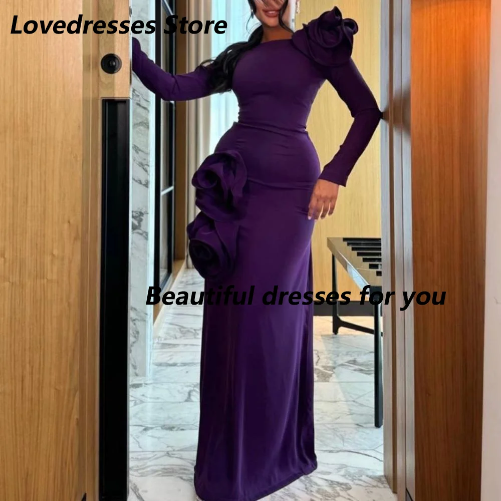 Purple Evening Dress Customized Long Sleeve O Neck Flower Pleat Mermaid Jersey Saudi Arab Prom Gown Side Slit Long Party Dress
Purple Evening Dress Customized Long Sleeve O Neck Flower Pleat Mermaid Jersey Saudi Arab Prom Gown Side Slit Long Party Dress