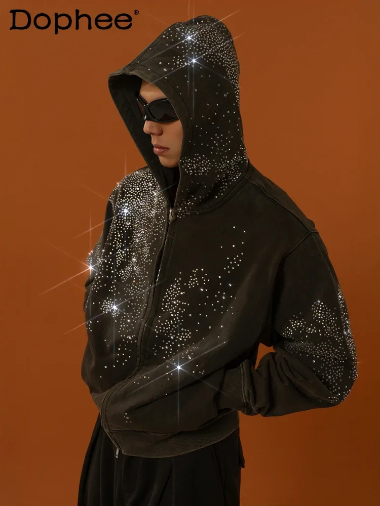 Men's Women's 2024 Gray Flash Diamond Sequin Design High-end Hooded Sweatshirts Loose Zipper Long Sleeve Casual Hoodies Jackets
Men's Women's 2024 Gray Flash Diamond Sequin Design High-end Hooded Sweatshirts Loose Zipper Long Sleeve Casual Hoodies Jackets