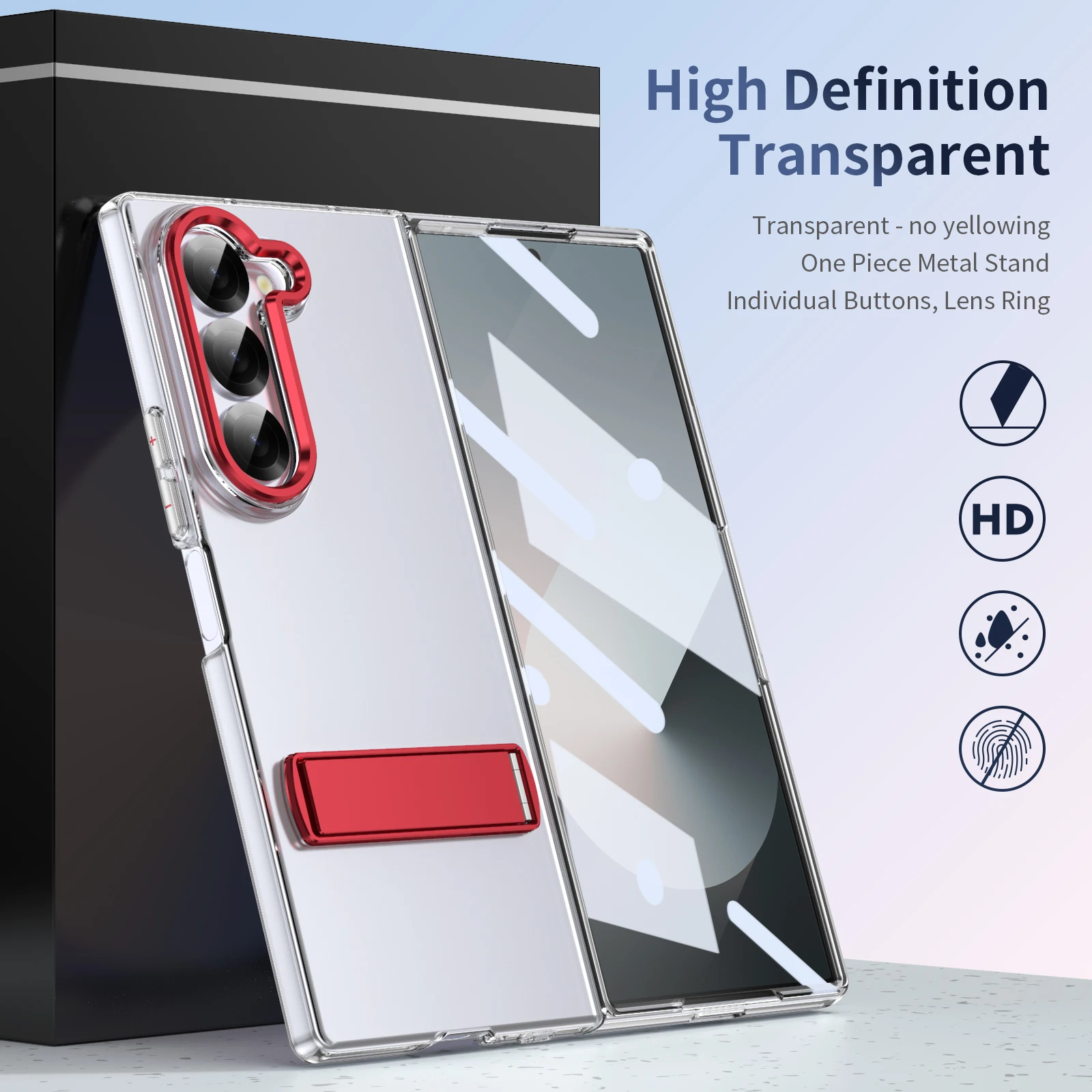 Plastic Hard Shell Phone Case for Transparent Anti Fall Cover with Holder, Fits Samsung Galaxy Z Fold 6, 5, 4, 3
Plastic Hard Shell Phone Case for Transparent Anti Fall Cover with Holder, Fits Samsung Galaxy Z Fold 6, 5, 4, 3