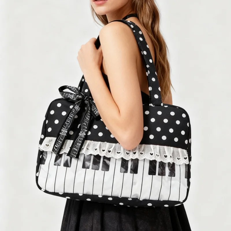 Piano Note Print Women's Handbags Polka Dot Sweet Cute Bow Decoration Shoulder Bag Lace Trim Elegant Large Capacity Tote Bag
Piano Note Print Women's Handbags Polka Dot Sweet Cute Bow Decoration Shoulder Bag Lace Trim Elegant Large Capacity Tote Bag