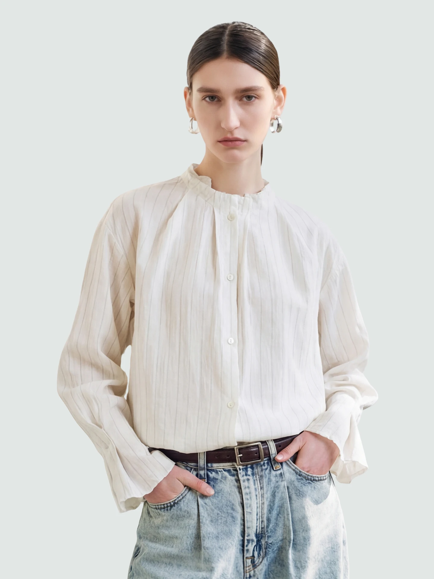 SueM Spring 2026 Loose Fit Striped Long Sve irt Women's Stand Collar Lace Trim French Sle Linen Blend Breathable irt
SueM Spring 2026 Loose Fit Striped Long Sve irt Women's Stand Collar Lace Trim French Sle Linen Blend Breathable irt