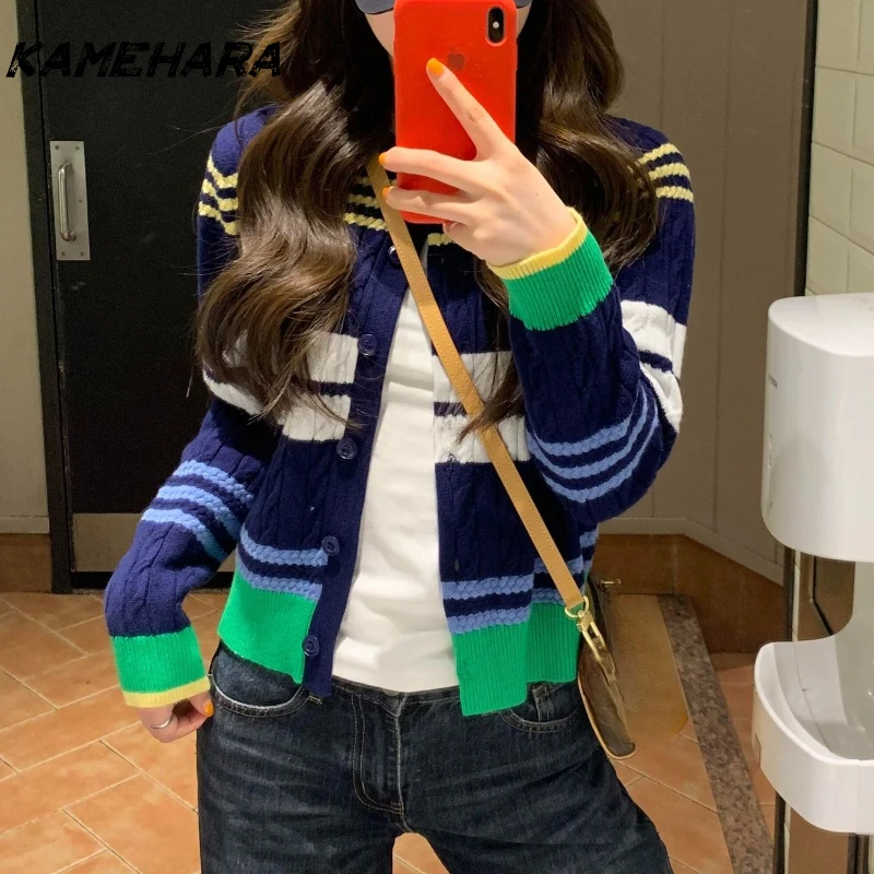 KAMEHARA Multicolor Striped Sweater Cardigan Women Twisted Knit Stylish Fashion Vintage Ladies Knitwear Long Sleeve Chic Jumpers
KAMEHARA Multicolor Striped Sweater Cardigan Women Twisted Knit Stylish Fashion Vintage Ladies Knitwear Long Sleeve Chic Jumpers