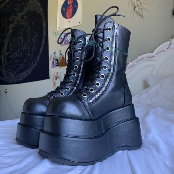 Platform Wedge Cute Black Lace up Boots Women High Heel Round Toe Mid-calf Boots 2023 Fashion Dress Lolita Shoes Vintage
Platform Wedge Cute Black Lace up Boots Women High Heel Round Toe Mid-calf Boots 2023 Fashion Dress Lolita Shoes Vintage