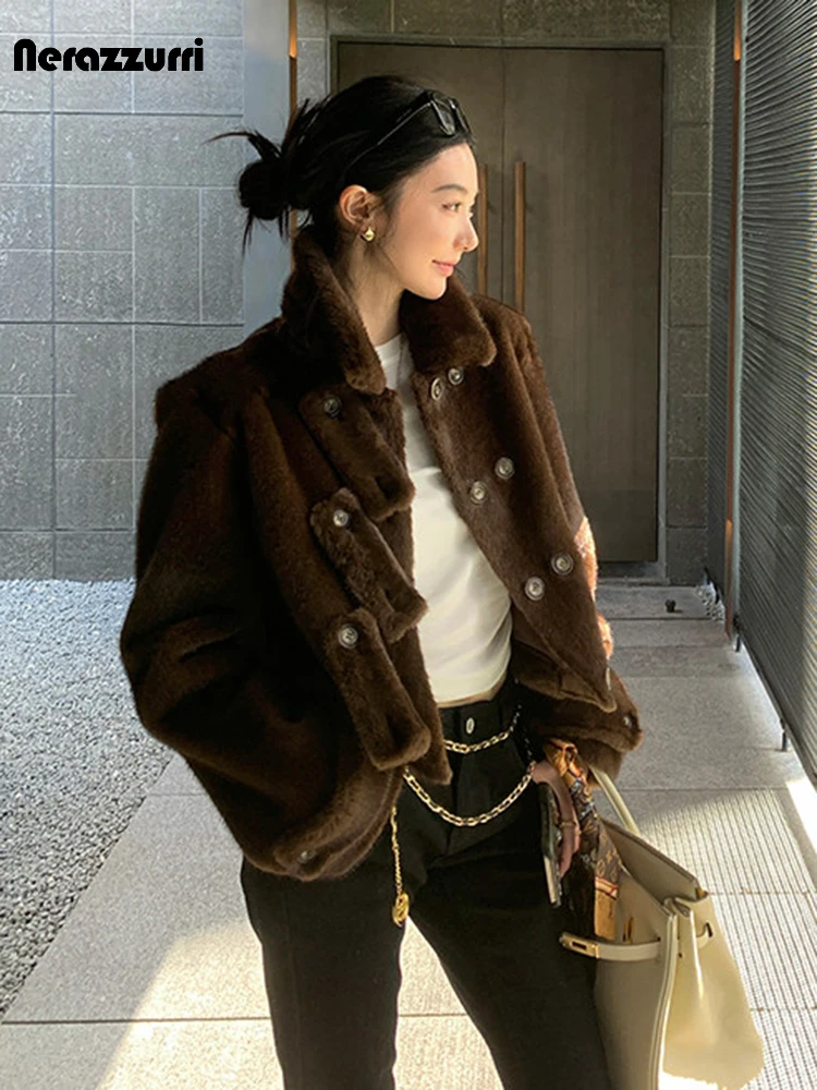 Nerazzurri Autumn Winter Short Soft Thick Warm Brown Faux Mink Fur Coat Women Turn-Down Collar Elegant Luxury Chic Fluffy Jacket
Nerazzurri Autumn Winter Short Soft Thick Warm Brown Faux Mink Fur Coat Women Turn-Down Collar Elegant Luxury Chic Fluffy Jacket
