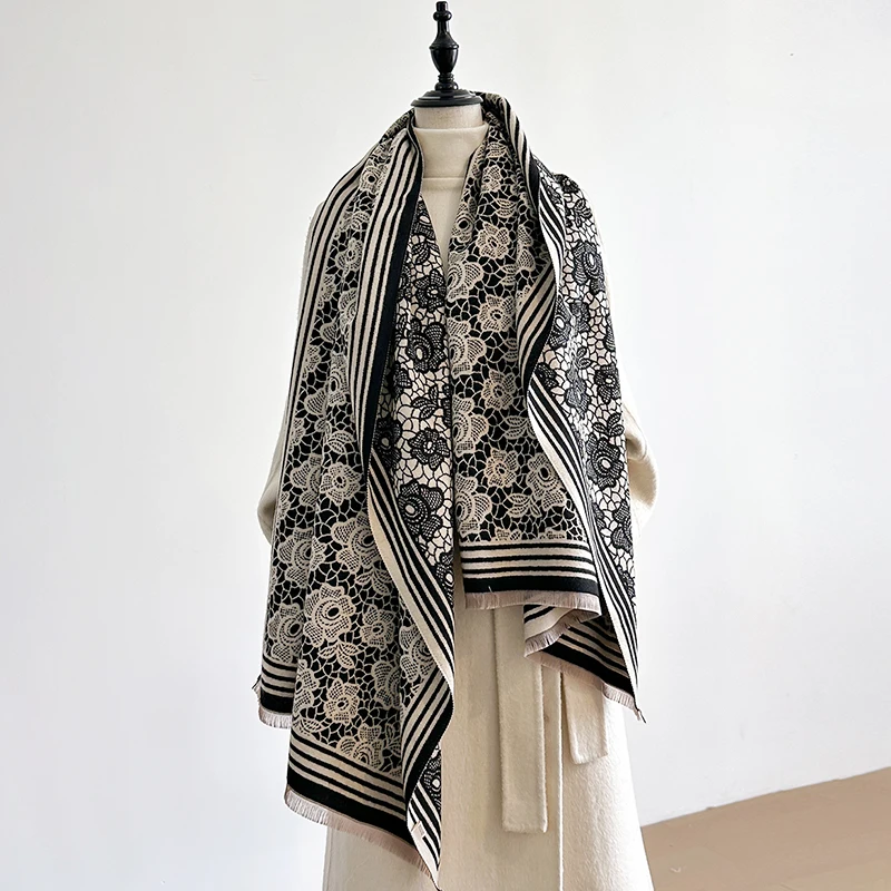 Elegant Ladies' Jacquard Pashmina Imitation Cashmere Scarf Winter Thick Warmth Two-Sided Shawl Coldproof Windproof Blanket Scarf
Elegant Ladies' Jacquard Pashmina Imitation Cashmere Scarf Winter Thick Warmth Two-Sided Shawl Coldproof Windproof Blanket Scarf