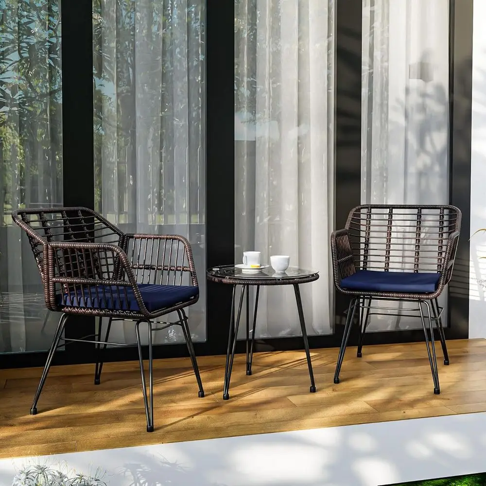 3-Piece Outdoor Wicker Bistro Set with 2 Chairs & Side Table, Perfect for Patio, Balcony, Deck (Blue)
3-Piece Outdoor Wicker Bistro Set with 2 Chairs & Side Table, Perfect for Patio, Balcony, Deck (Blue)