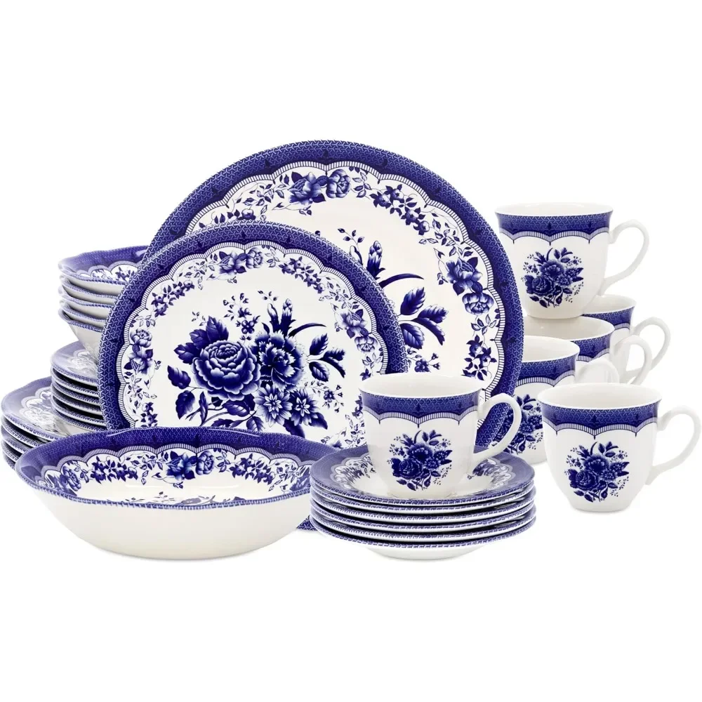 TUDOR ROYAL 30-Piece Premium Quality круглая фарфоровая посуда Set, Service for 6 - VICTORIA BLUE Design, Blue Flower, Plates B
TUDOR ROYAL 30-Piece Premium Quality круглая фарфоровая посуда Set, Service for 6 - VICTORIA BLUE Design, Blue Flower, Plates B