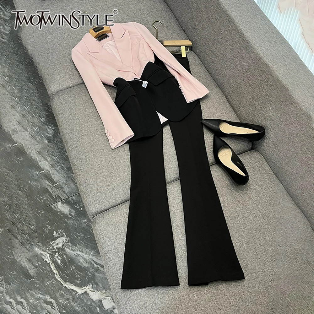 TWOTWINSTYL Elegant Slim Two Piece Sets For Women Hit Coloar Lapel Long Sleeve Top High Waist Pants Chic Set Female KSE539583
TWOTWINSTYL Elegant Slim Two Piece Sets For Women Hit Coloar Lapel Long Sleeve Top High Waist Pants Chic Set Female KSE539583