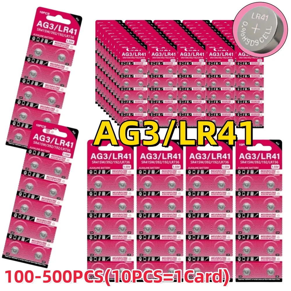 100-500pcs AG3 1.55V Alkaline Button Battery AG3 192 LR41 SR41SW L736 Coin Cell Button Batteries For Watches Toys
100-500pcs AG3 1.55V Alkaline Button Battery AG3 192 LR41 SR41SW L736 Coin Cell Button Batteries For Watches Toys