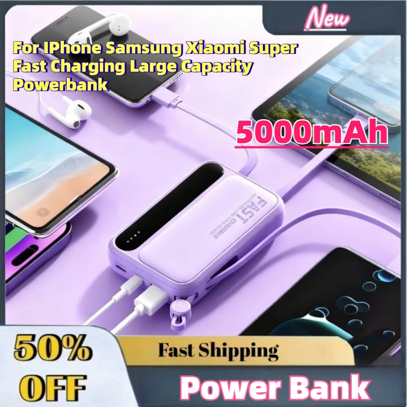 New 5000mAh Power Bank Portable with Built-in 4 Cables for IPhone Samsung Xiaomi Super Fast Charging Large Capacity Powerbank
New 5000mAh Power Bank Portable with Built-in 4 Cables for IPhone Samsung Xiaomi Super Fast Charging Large Capacity Powerbank