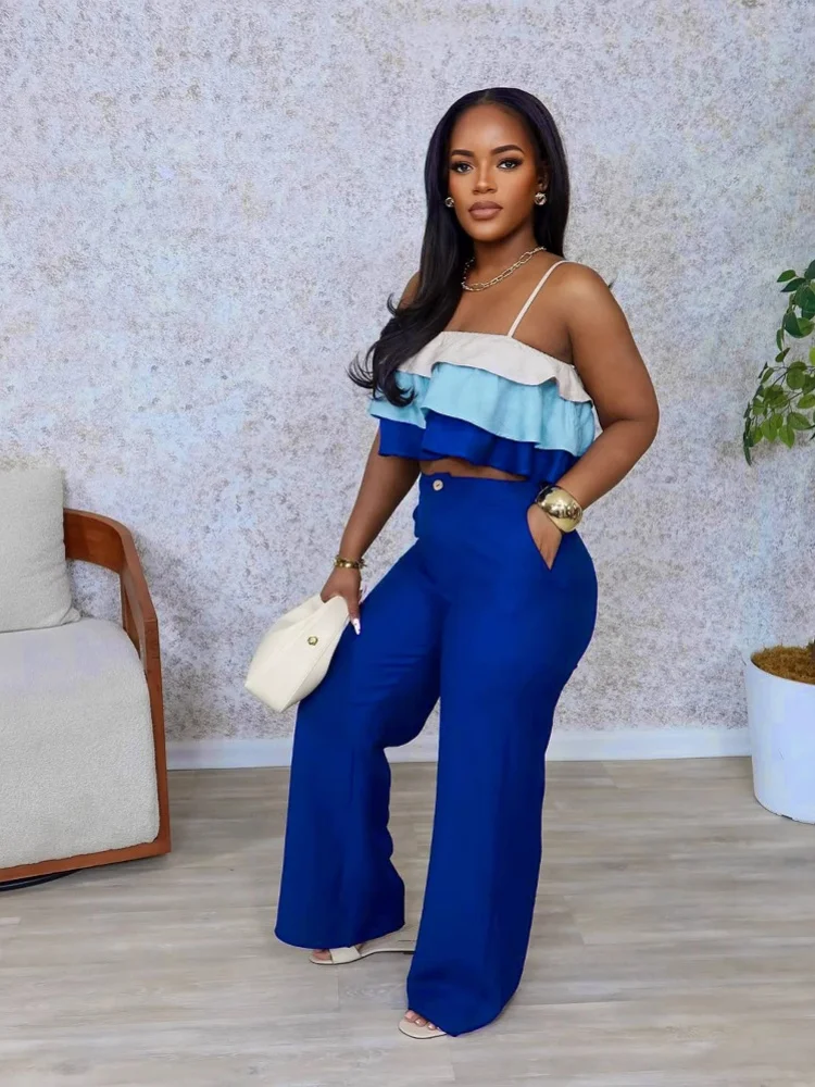 Sister Star Women's Fashion Sexy Halter Wrap Chest Ruffle Short Sleeve Top High Waist Solid Color Pants Two-piece Set
Sister Star Women's Fashion Sexy Halter Wrap Chest Ruffle Short Sleeve Top High Waist Solid Color Pants Two-piece Set