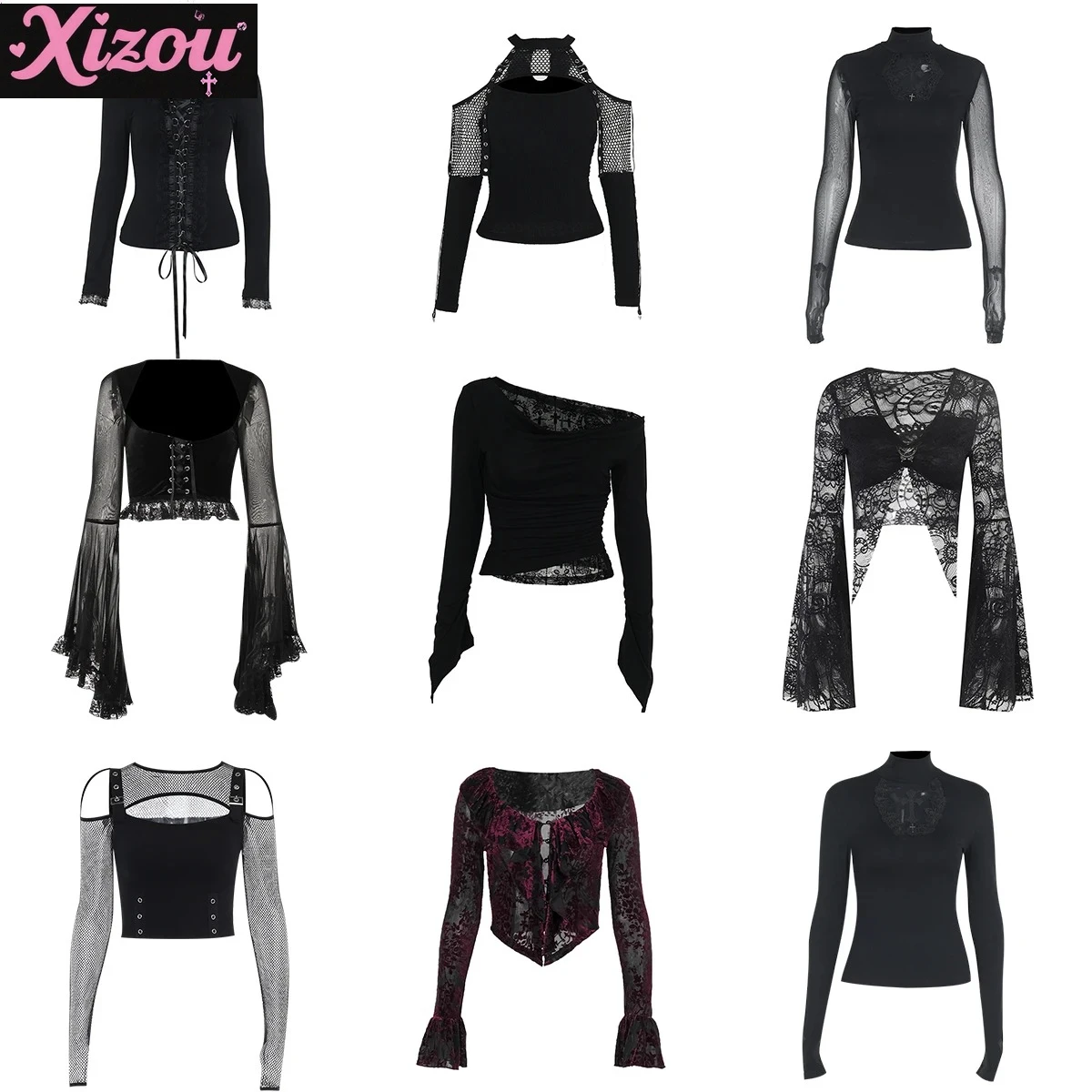 Streetwear Goth Sexy Lace Mesh Flared Long Sleeve Corset Crop Tops Y2K Harajuku Vintage Aesthetic Black T-shirts Women Top Tees
Streetwear Goth Sexy Lace Mesh Flared Long Sleeve Corset Crop Tops Y2K Harajuku Vintage Aesthetic Black T-shirts Women Top Tees