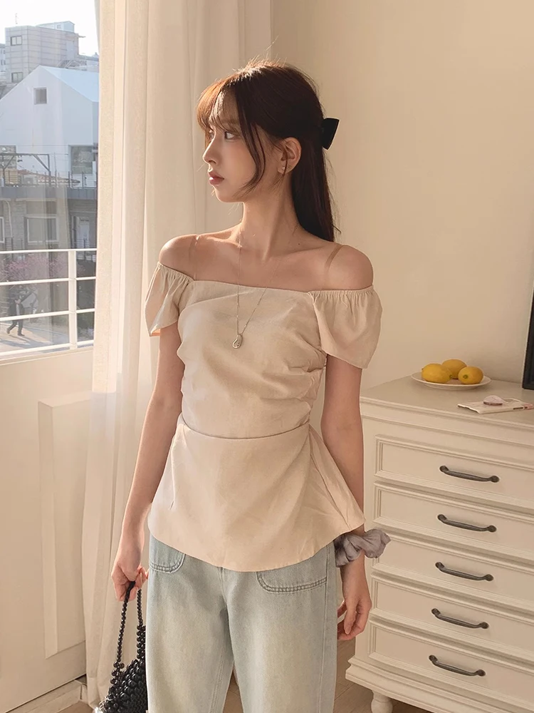 Summer Short Fly Sleeve Shirt for Women Summer Sweet Elegant Sexy Lace Up Backless Top
Summer Short Fly Sleeve Shirt for Women Summer Sweet Elegant Sexy Lace Up Backless Top