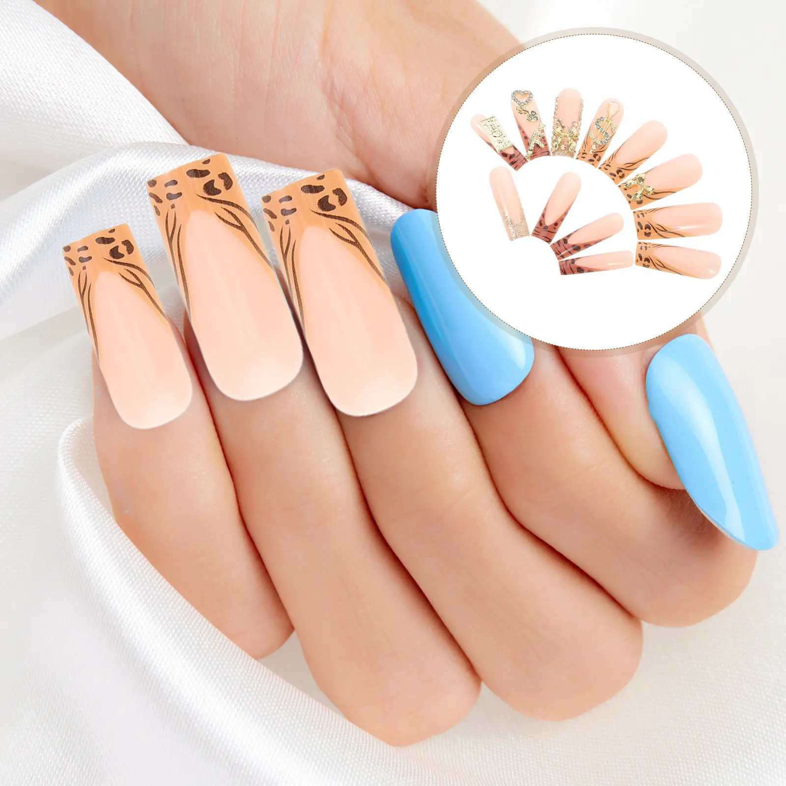 Набор из 1 коробки накладных ногтей: искусственные, разных цветов, длинные, в форме катафалка, с леопардовым принтом, французским маникюром, золотым бантом, для женщин и девушек
Набор из 1 коробки накладных ногтей: искусственные, разных цветов, длинные, в форме катафалка, с леопардовым принтом, французским маникюром, золотым бантом, для женщин и девушек