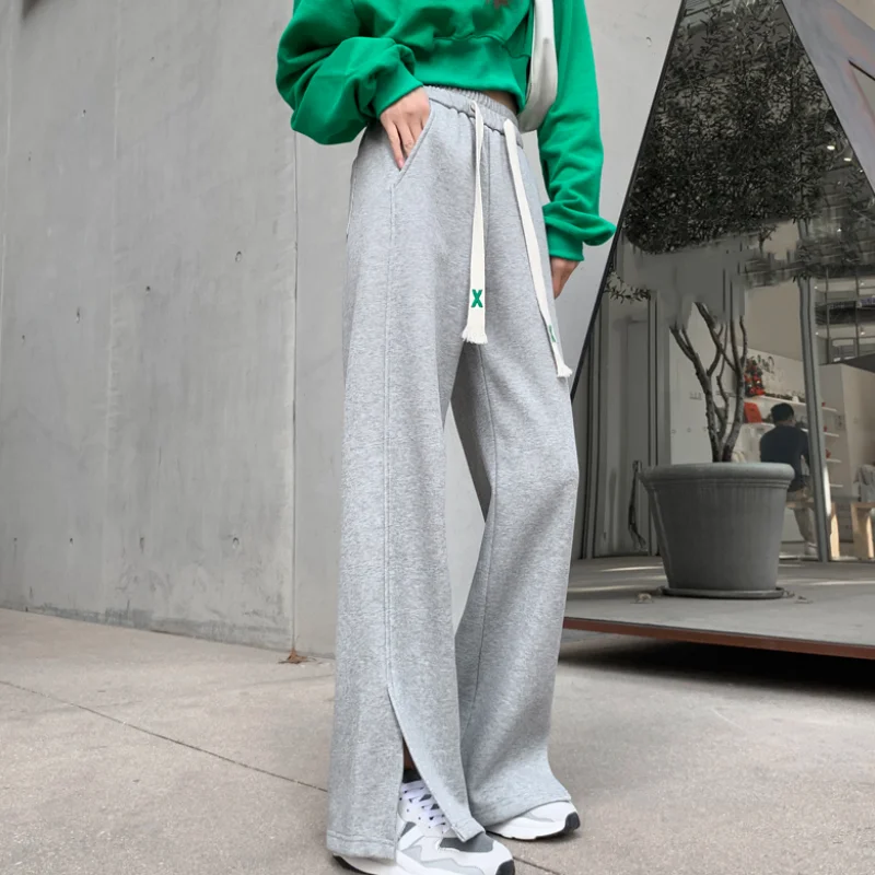 Summer New Grey High Waist Drawstring Sweatpants Fashion Straight Pocket Bind Feet Pants Street Baggy Wide Leg Trouser Ladies
Summer New Grey High Waist Drawstring Sweatpants Fashion Straight Pocket Bind Feet Pants Street Baggy Wide Leg Trouser Ladies