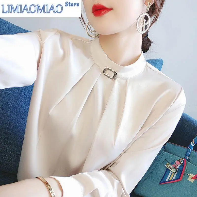 Autumn Fashion Solid Color Office Pleated Blouse Women New High-quality Long Sleeve O-collar All-match Chiffon Lady Shirt 
Autumn Fashion Solid Color Office Pleated Blouse Women New High-quality Long Sleeve O-collar All-match Chiffon Lady Shirt
