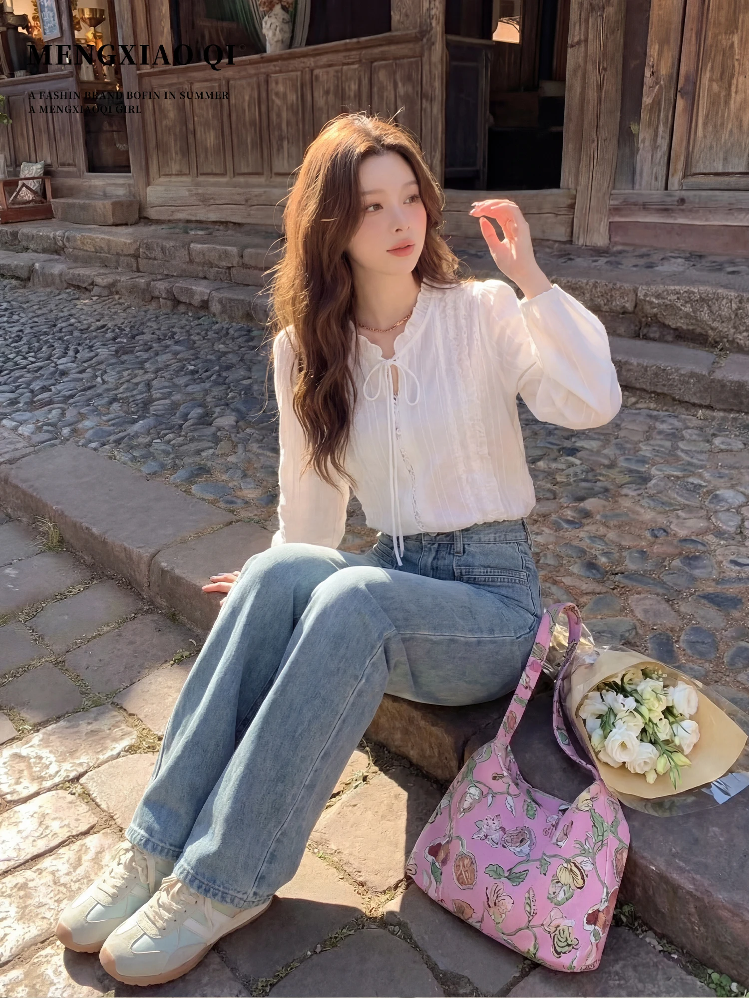 Женская блузка Meng Xiaoqi с длинным рукавом и кружевом, весенняя коллекция, с узлами, нежный стиль, белый цвет, французский стиль
Женская блузка Meng Xiaoqi с длинным рукавом и кружевом, весенняя коллекция, с узлами, нежный стиль, белый цвет, французский стиль