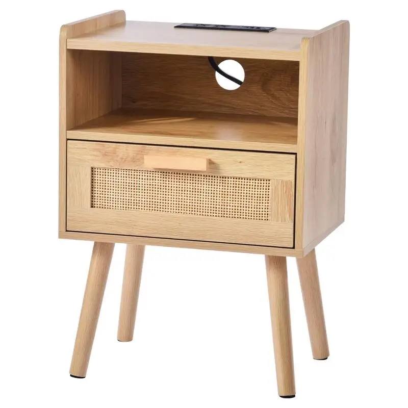 Woven Bedside Cabinet 15.7"x11.8"x21.6" For Bedroom Study Living Room, Power Outlet USB Port Storage Drawer Tapered Timber Supports Solid Wood Legs Wood Grain Finish
Woven Bedside Cabinet 15.7"x11.8"x21.6" For Bedroom Study Living Room, Power Outlet USB Port Storage Drawer Tapered Timber Supports Solid Wood Legs Wood Grain Finish