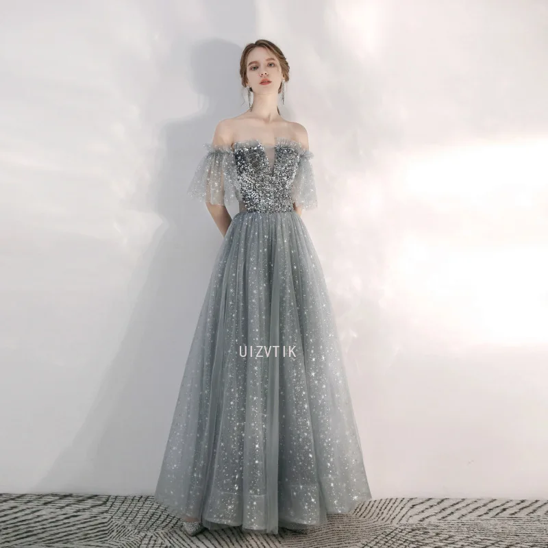 Sexy Off-Shoulder Evening Gowns New Silver Gray Evening Gowns Maix Shiny Dress Party Dresses Women Evening Vestidos De Fiesta
Sexy Off-Shoulder Evening Gowns New Silver Gray Evening Gowns Maix Shiny Dress Party Dresses Women Evening Vestidos De Fiesta