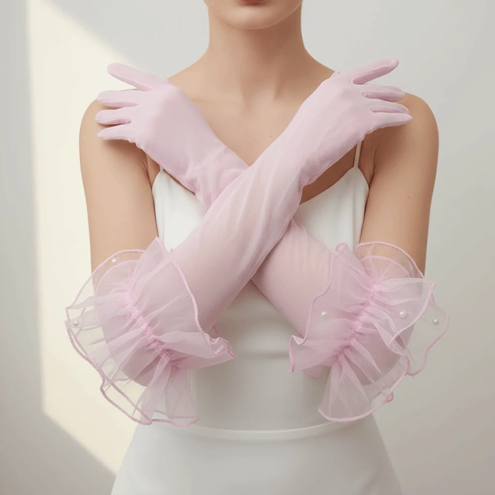 Creative Black Silk Long Gloves Perspective Lace Pearl Etiquette Gloves Sunscreen Sleeves Women
Creative Black Silk Long Gloves Perspective Lace Pearl Etiquette Gloves Sunscreen Sleeves Women