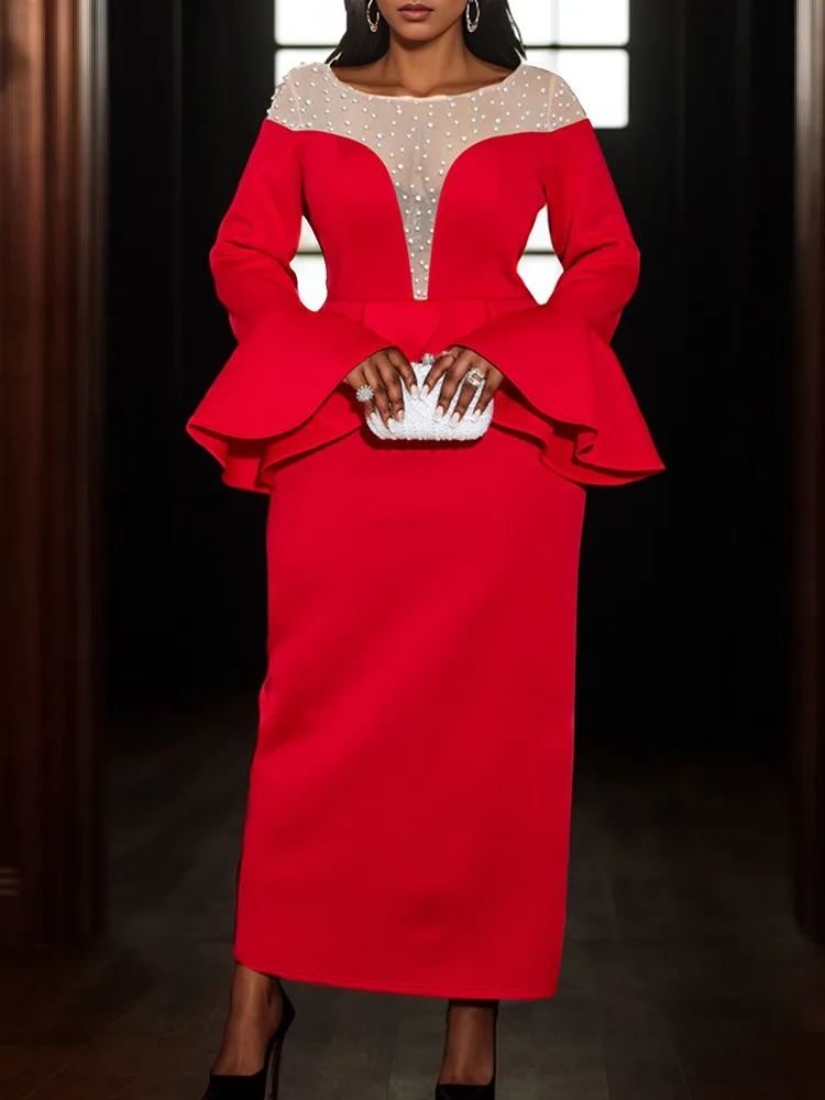 Chic Beaded Long Sleeve Dress For Women Evening Party O Neck Mesh Shoulder Sexy High Waist Midi Dresses Vestidos Elegant Robe
Chic Beaded Long Sleeve Dress For Women Evening Party O Neck Mesh Shoulder Sexy High Waist Midi Dresses Vestidos Elegant Robe