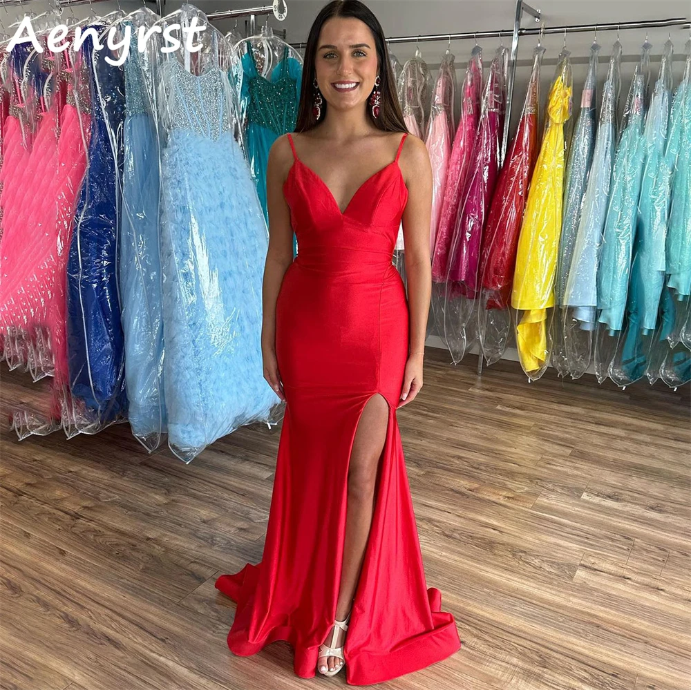 Aenyrst Red Spaghetti Strap Mermaid Prom Dresses V Neck Satin Split Backless Evening Gowns Floor Length Christmas Party Dress
Aenyrst Red Spaghetti Strap Mermaid Prom Dresses V Neck Satin Split Backless Evening Gowns Floor Length Christmas Party Dress