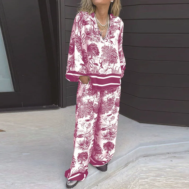 New Casual 2pcs Office Set For Female 2024 Spring Wide Leg Pants Two Piece Sets Outfits Women's Printed Long Sleeve Shirt Suit
New Casual 2pcs Office Set For Female 2024 Spring Wide Leg Pants Two Piece Sets Outfits Women's Printed Long Sleeve Shirt Suit
