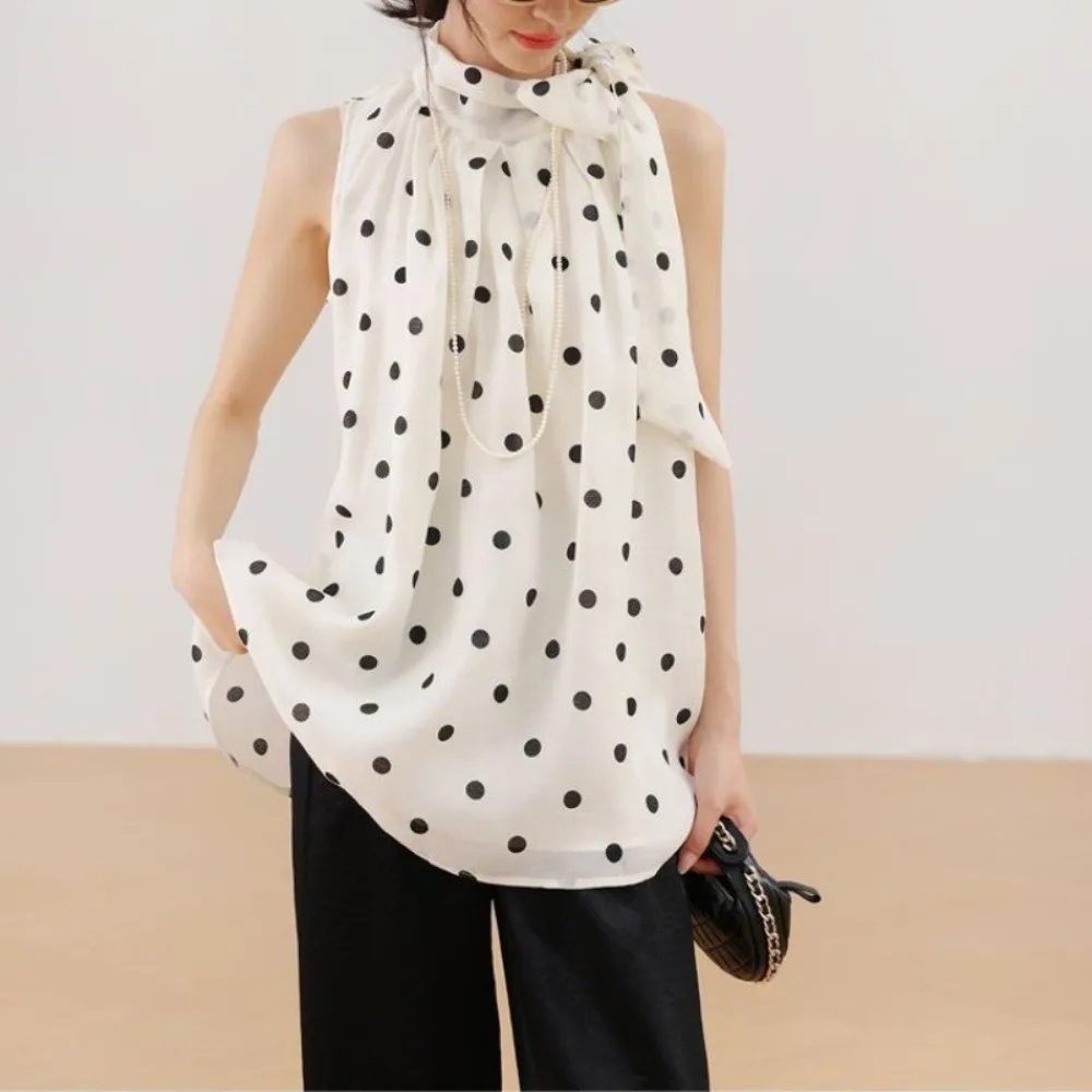 Korean Style Bow Polka Dot Shirt Retro Y2k Hanging Neck Sleeveless Top French Style Gentle Chiffon Shirt Female
Korean Style Bow Polka Dot Shirt Retro Y2k Hanging Neck Sleeveless Top French Style Gentle Chiffon Shirt Female