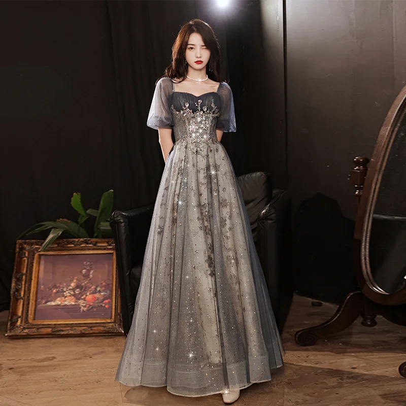 Women's Grey Evening Dresses Square Collar Spliced Tulle Floor Length A-Line Cocktail Party Dress Lace up Prom Gown 2025 New
Women's Grey Evening Dresses Square Collar Spliced Tulle Floor Length A-Line Cocktail Party Dress Lace up Prom Gown 2025 New