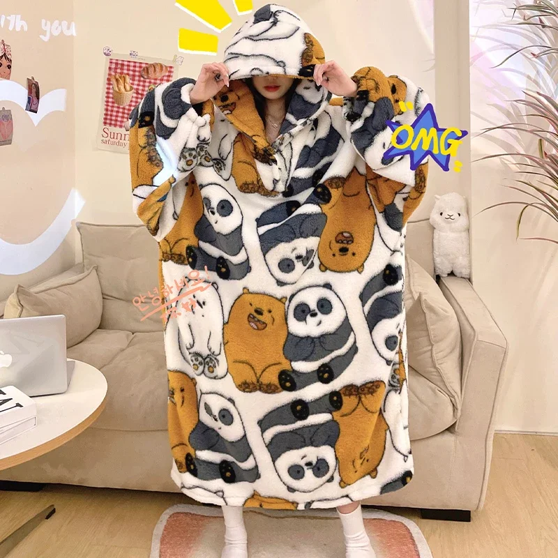 Women Pajamas Night Dress Cartoon Panda Print Winter Women's Loose Robes For Women Femme Pijama Mujer Long Sleeve Hooded Suit
Women Pajamas Night Dress Cartoon Panda Print Winter Women's Loose Robes For Women Femme Pijama Mujer Long Sleeve Hooded Suit