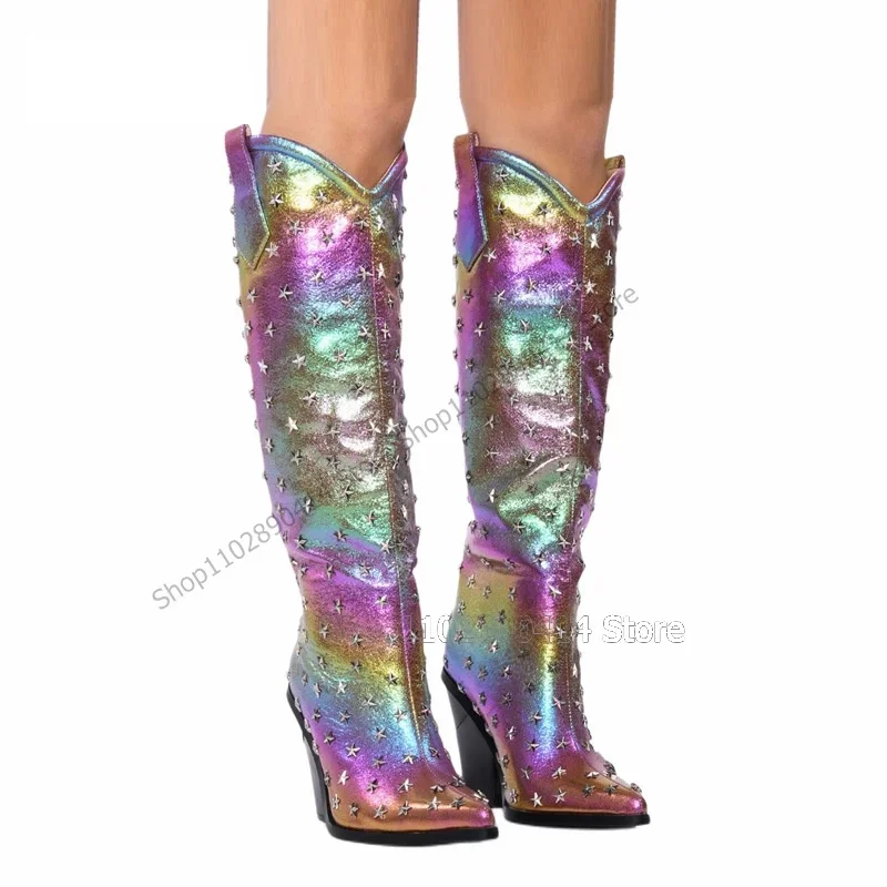 Rainbow Pattern Star Rivets Decor Pointed Toe Boots Slip On Women Shoes Chunky Heels New Fashion Runway 2023 Zapatos Para Mujere
Rainbow Pattern Star Rivets Decor Pointed Toe Boots Slip On Women Shoes Chunky Heels New Fashion Runway 2023 Zapatos Para Mujere