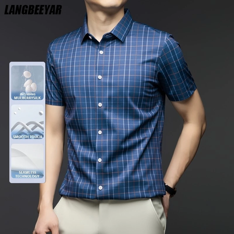 High End 3.3% Mulberry Silk Anti-wrinkle New Summer Brand Fashion Korean Mens Shirt Short Sleeve Plaid Casual Men Clothes
High End 3.3% Mulberry Silk Anti-wrinkle New Summer Brand Fashion Korean Mens Shirt Short Sleeve Plaid Casual Men Clothes